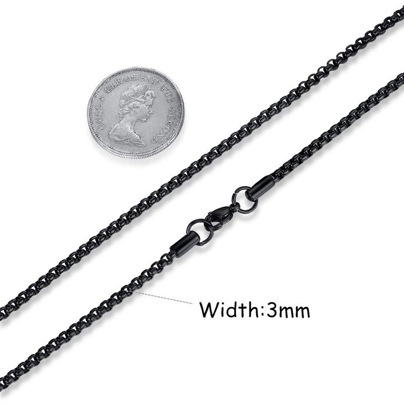FOSIR Mens Womens 3mm Stainless Steel Black Rolo Cable Chain Necklace (18 Inch) - Image 2